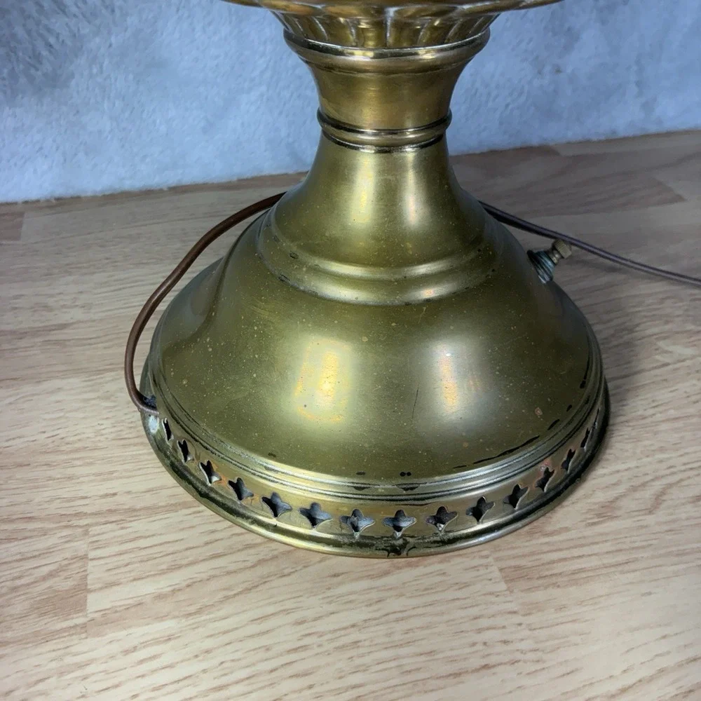Vintage Brass Rayo Electrified Oil Lamp-Glass Chimney & White Milk Glass Shade